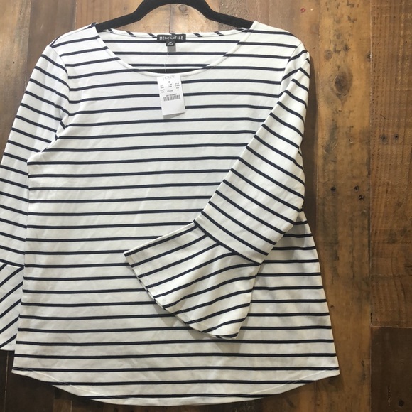 NWT Mercantile J Crew Striped Bell Sleeve Shirt - Picture 6 of 8